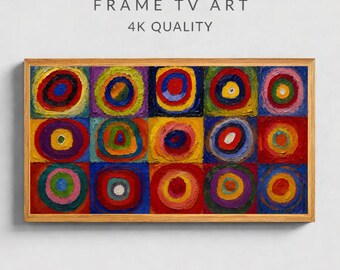 Kandinsky Frame TV Art, Color Study Squares with Concentric Circles, Abstract Wall Art,