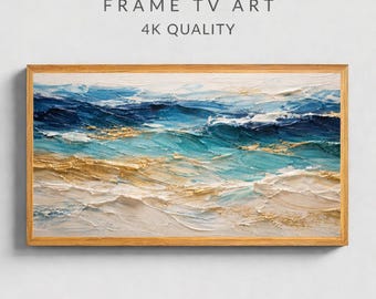 Abstract Ocean Waves Frame TV Art, Boho Coastal Decor,  Textured Oil Painting, Beach House Wall Decor, Digital Download