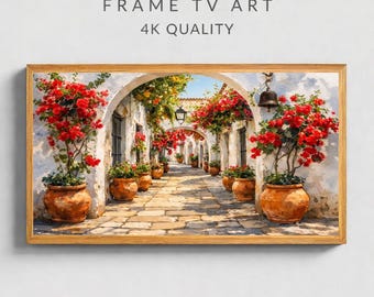 Seville Spain Frame Tv Art , Watercolor Print, Mediterranean Patio Wall Art, Spanish Travel Decor,