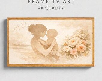 Quadro con cornice "Madre e Bambino", decorazione murale boho neutra, regalo per la festa della mamma.