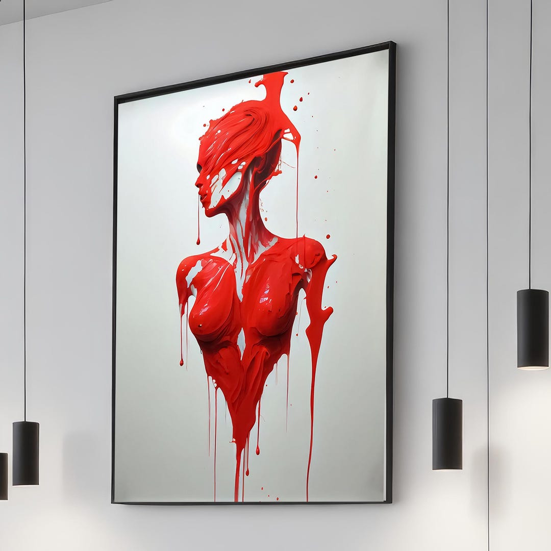 Abstract Red Female Form Wall Art Print on Canvas Modern Surreal ...