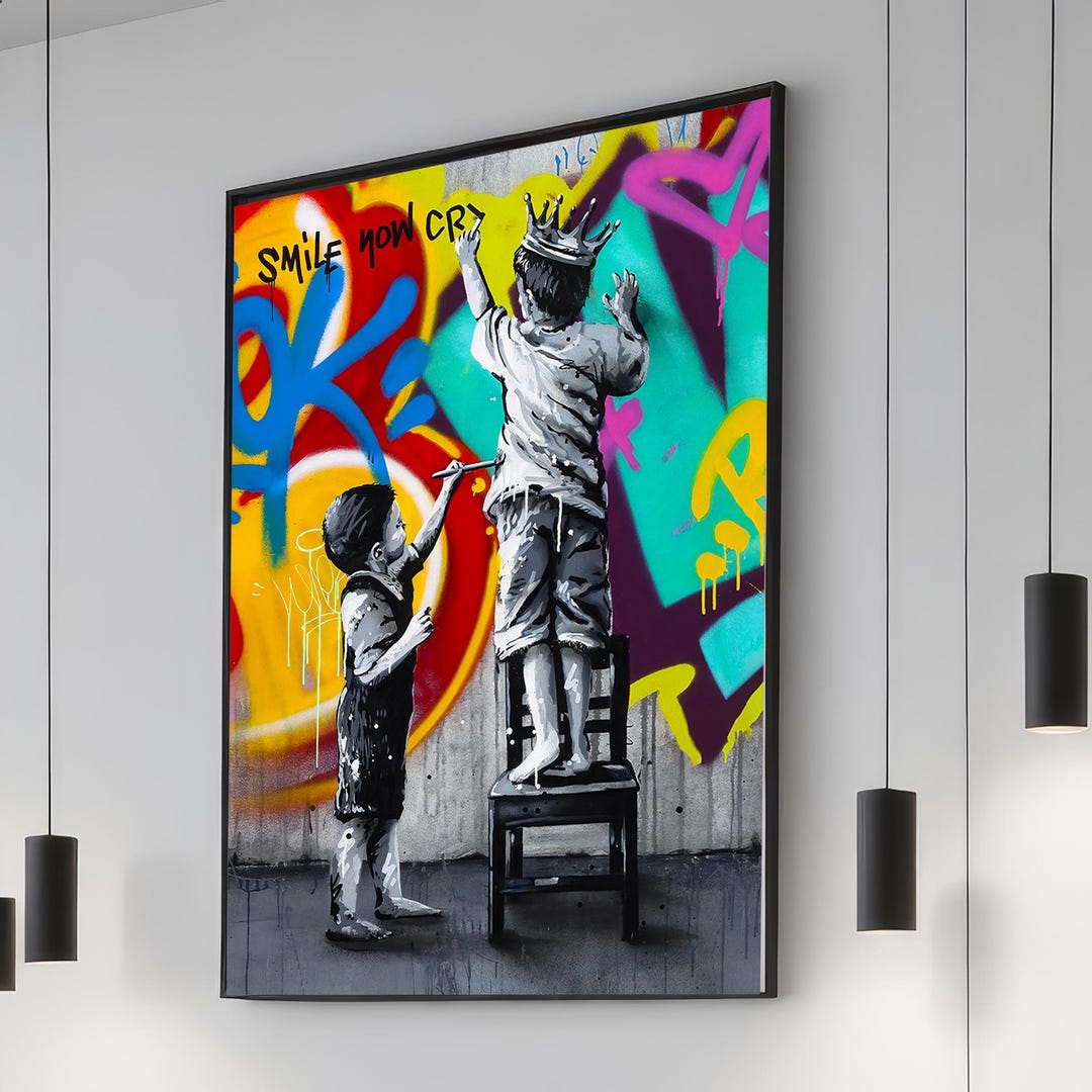 Banksy Inspired Street Art Print on Canvas, Colorful Graffiti Kids ...