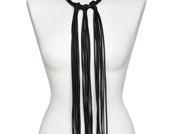 Long Multi Strand Rubber Necklace, Black Necklace, Black Jewelry, Statement necklace, slow fashion, sustainable jewellry