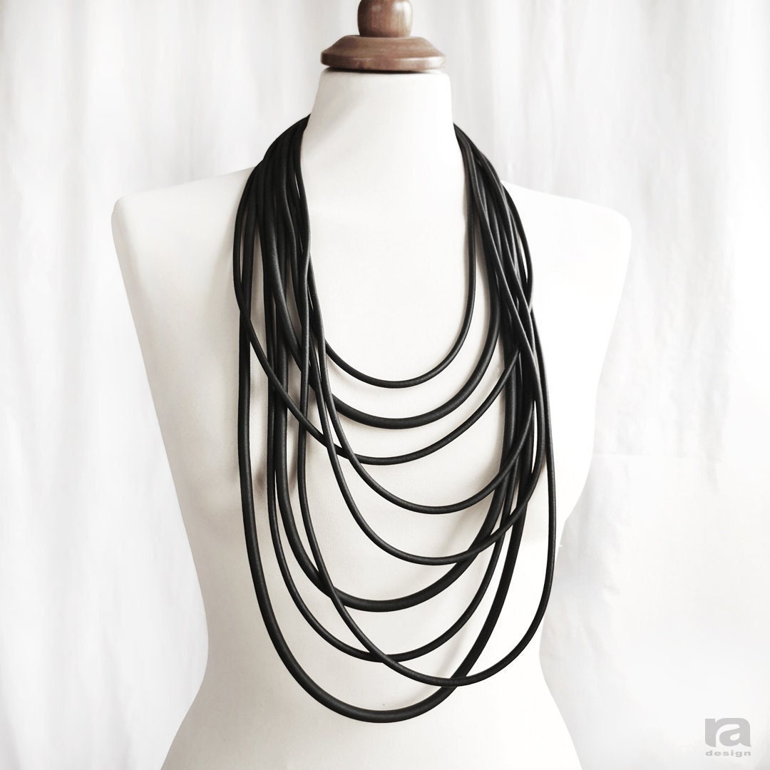 Long Multi Strand Rubber Necklace Black Necklace Fashion Jewelry