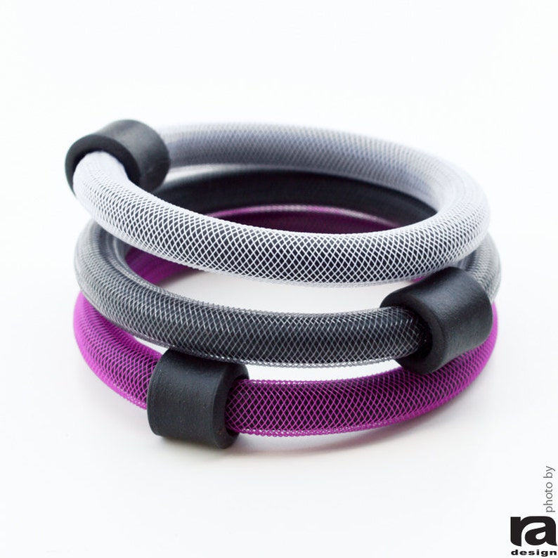 Rubber and Colored Net Cord Pink 3 Bracelets Set Gray Colorful Bracelet Street Fashion Casual Jewelry White