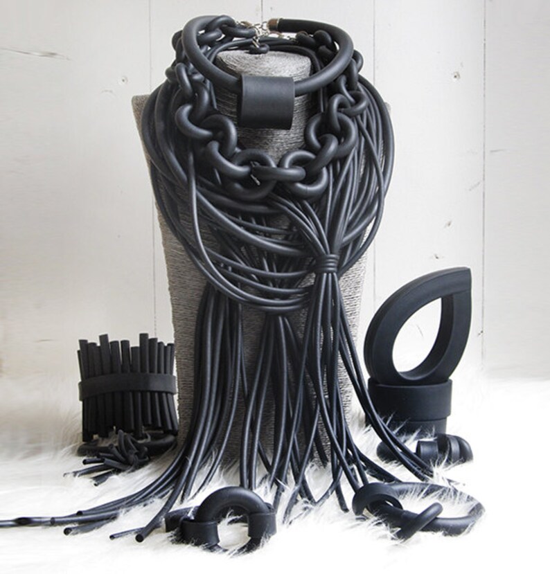 Black Rubber Chain Necklace Fashion Jewelry Designer Etsy
