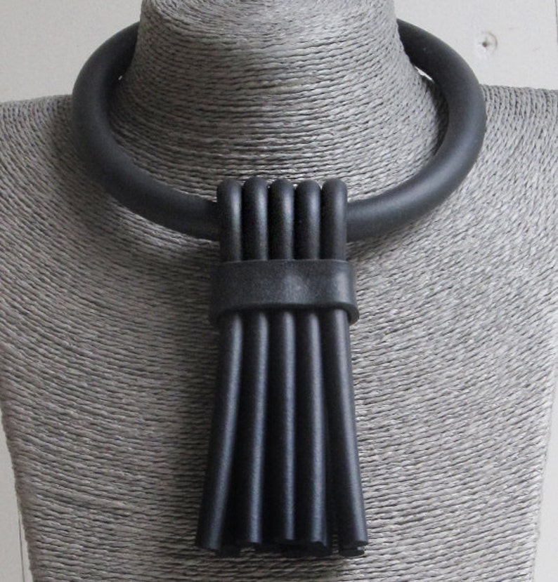 Rubber Necklace Contemporary Jewelry Design Black Necklace Etsy