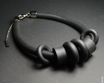 Black Foam Rubber Necklace, Simply Necklace Design, Street Style, Rubber Jewelry, Everyday Necklace, Contemporary Necklace