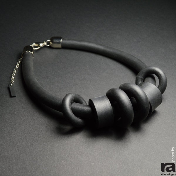 Black Foam Rubber Necklace, Simply Necklace Design, Street Style, Rubber Jewelry, Everyday Necklace, Contemporary Necklace