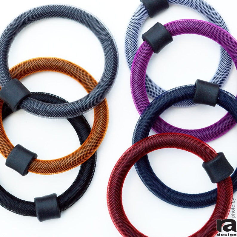 Rubber and Colored Net Cord Pink 3 Bracelets Set Gray Colorful Bracelet Street Fashion Casual Jewelry White