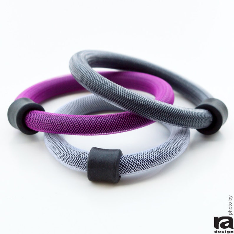Rubber and Colored Net Cord Pink 3 Bracelets Set Gray Colorful Bracelet Street Fashion Casual Jewelry White