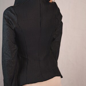 Waisted jacket, dark blue elegant Jacket, interestingly stitched stretch denim image 5