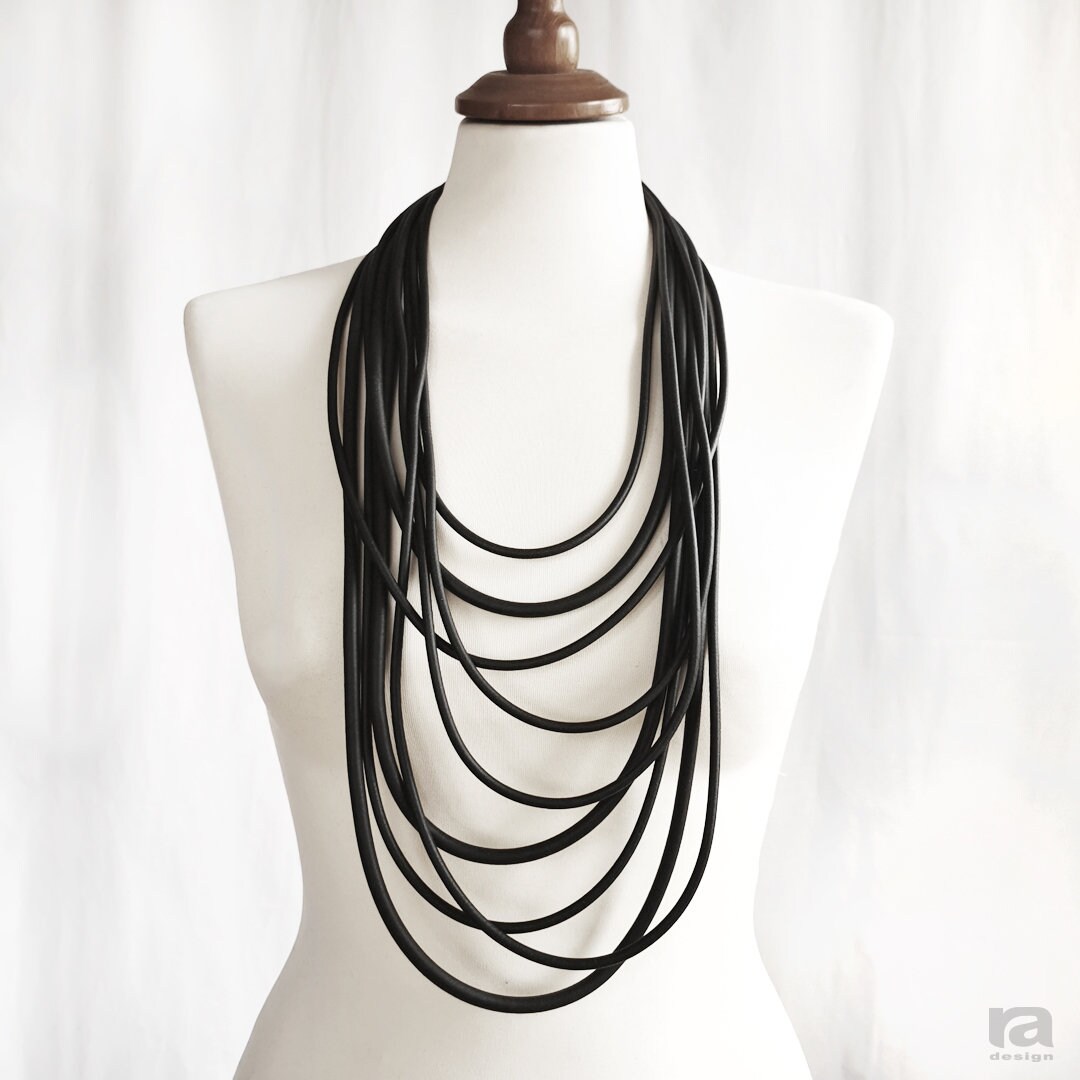 Long Multi Strand Rubber Necklace Black Necklace Fashion Etsy UK