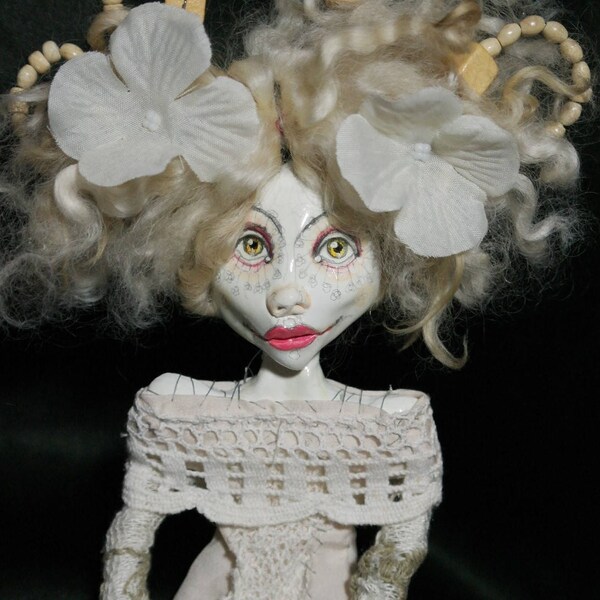ooak art doll, white, creme, lace