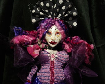 Doll, art, unique, collector's item, clown, one-off, Hamburg, plastic, theater, handmade, purple, red, lilac, violet