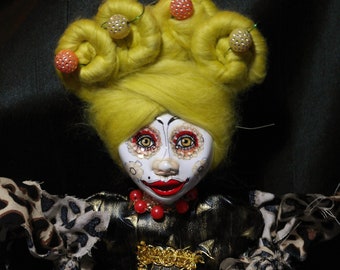 ooak art doll,  unique, handmade, clown doll girl, weird art, funny art, doll lover