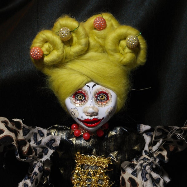 ooak art doll,  unique, handmade, clown doll girl, weird art, funny art, doll lover