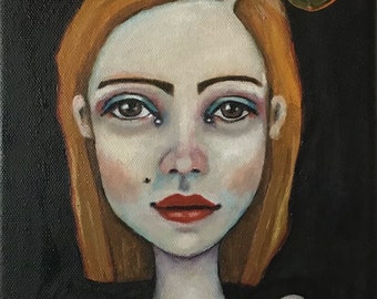 Original, art, figurative, abstract,, Girl, weird, odd, Portrait, naive, outlaw