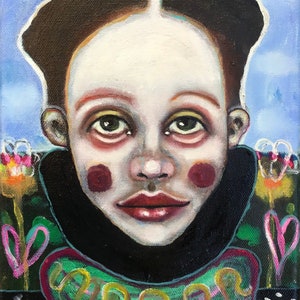 Original, art, figurative painting on Canvas, Boy, Child,  landscape, Portrait