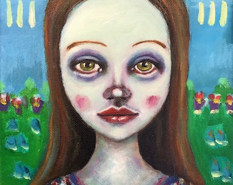Original, art, figurative painting on Canvas, Girl, landscape, Portrait