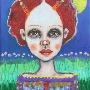 Arte, original, retrato, lienzo, niña, paisaje, pequeña pintura al óleo