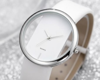 Women's Watch Pearl Diamond Bracelet Set Fashion Hollow Dial Leather Band Quartz Watches 2PCS/Set (Without Box)