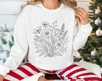 Wildflowers Sweatshirt, Flower Crewneck Sweatshirt, Floral Sweatshirt For Women, Flower Lover Sweatshirt, Flowers Hoodie, Women Gift