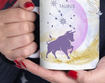 Taurus Zodiac Coffee Mug, Celestial Horoscope Gift