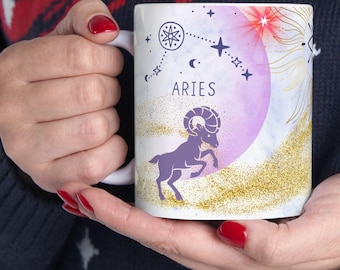 Aries Zodiac Coffee Mug, Celestial Horoscope Gift