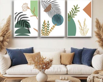 Boho Botanical Art Prints Set, Minimal Abstract Home Decor (Digital Download)