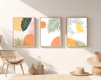 Boho Botanical Print Set of 3, Abstract Geometric Art (Digital Download)