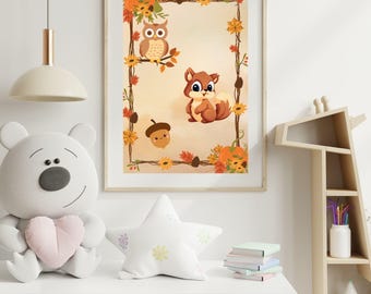 Squirrel Autumn Print, Baby Room Decor (Digital Download)