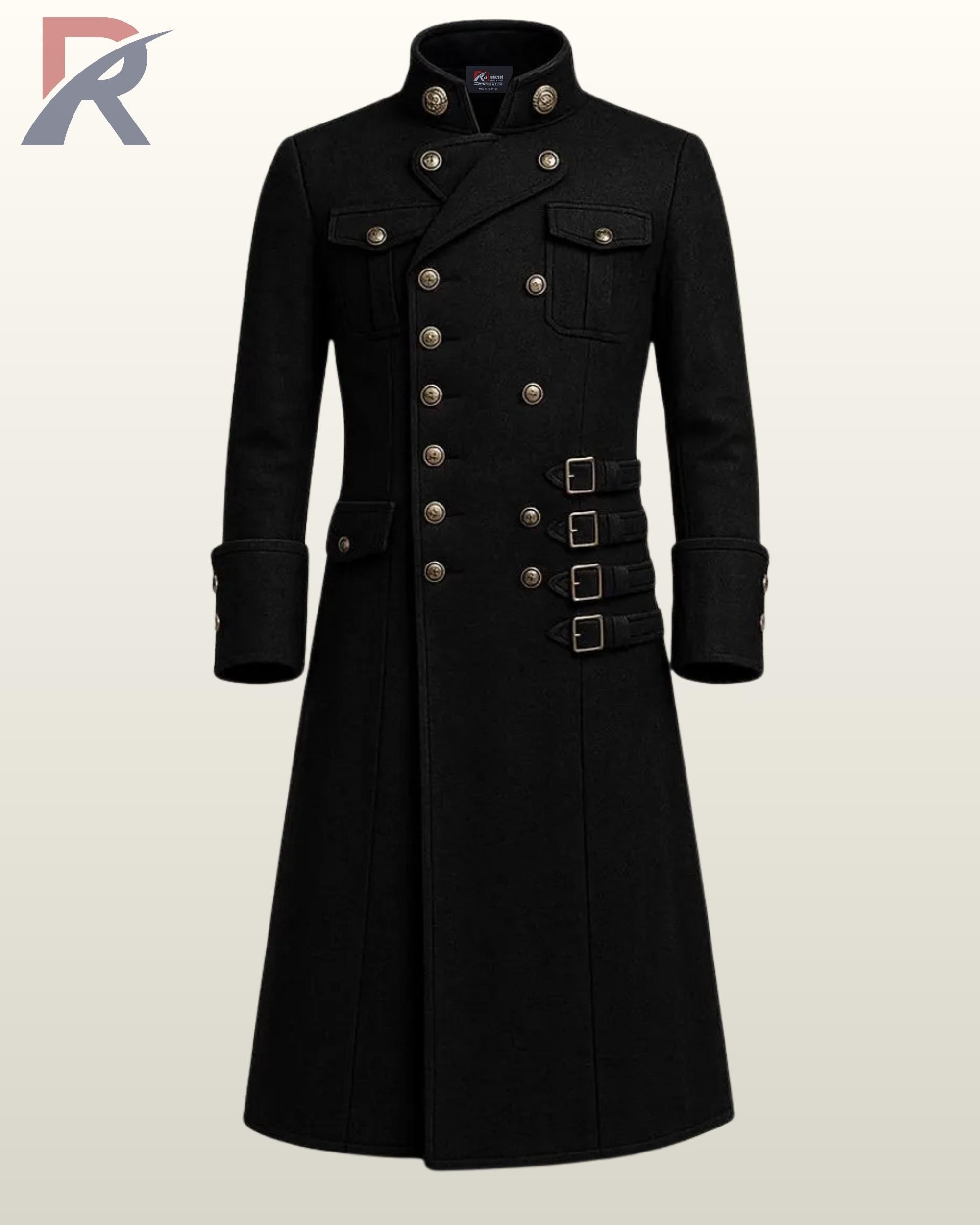Black Trench Coat Military Officer Long Coat Victorian Jacket