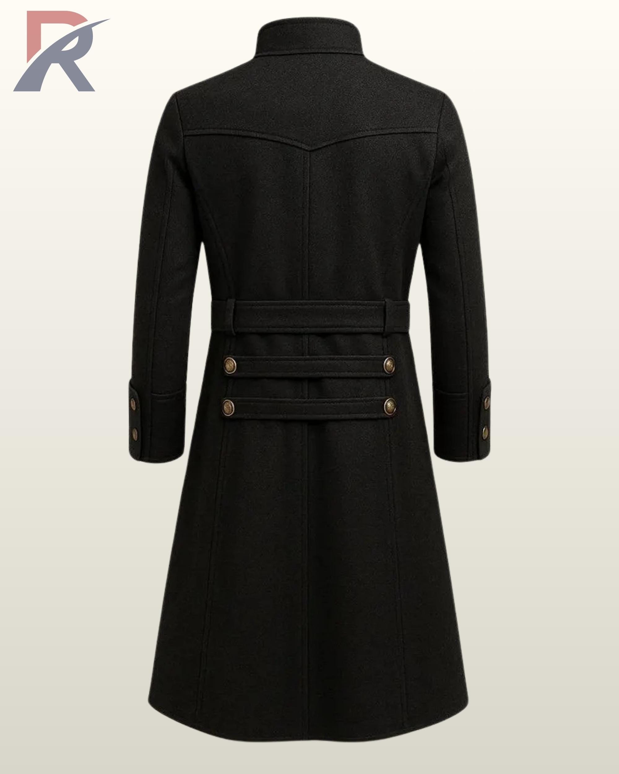 Black Trench Coat Military Officer Long Coat Victorian Jacket 