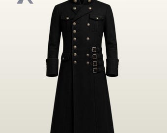 Black Trench Coat Military Officer Long Coat Victorian Jacket Duster Gothic Steampunk