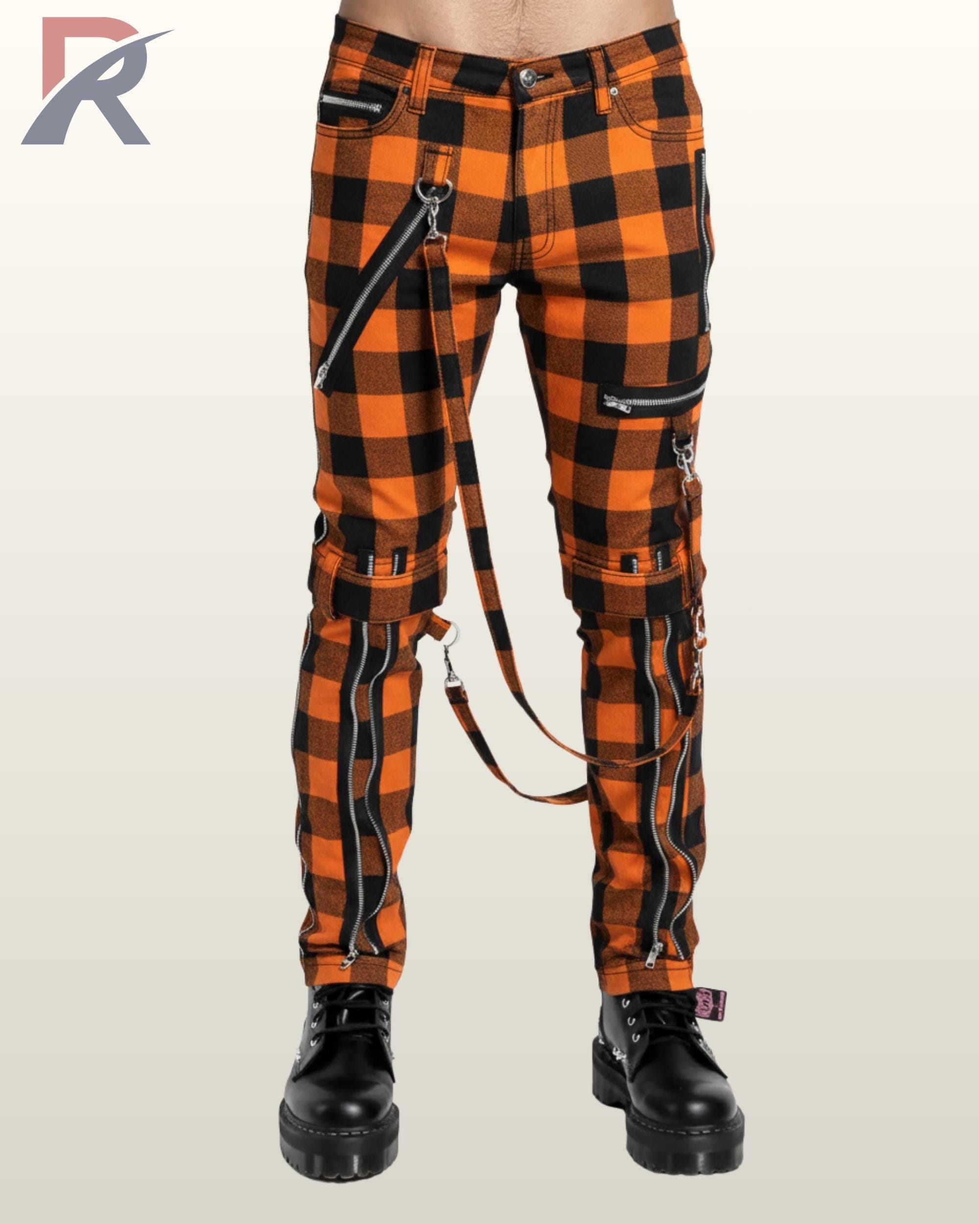 Multi-color Plaid Punk Pants | Gothic Tartan Jeans With Straps