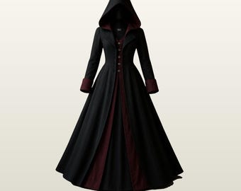 Women's Gothic Hooded Trench Coat | Steampunk Vampire Cosplay