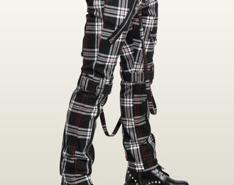 Yellow Plaid Punk Pants | Bondage Straps, Zippers, Tartan Trousers