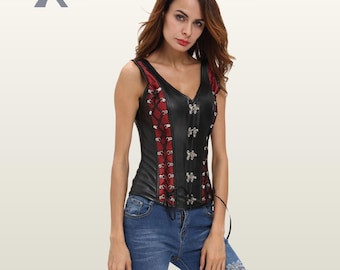 Top corsetto gotico in similpelle, gilet steampunk punk rock
