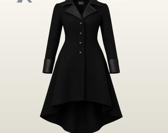 Vintage Victorian Coat | Women's Black Gothic Trench Coat | Steampunk Overcoat | Medieval Witch Cosplay Jacket