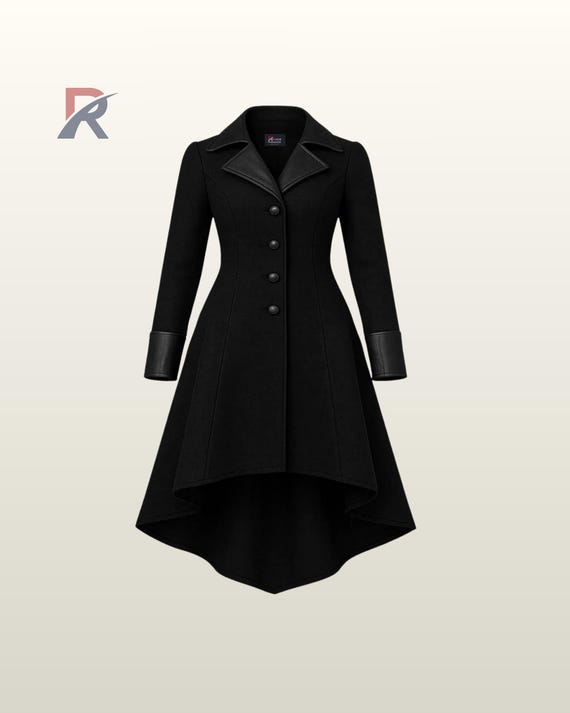 Vintage Victorian Coat | Women's Black Gothic Trench Coat | Steampunk Overcoat | Medieval Witch Cosplay Jacket