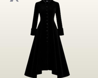 Black Victorian Gothic Coat Women Long Velvet Cotton Steampunk Jacket Vampire Costume Plus Size