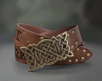Ceinture Gothique Médiévale En Cuir - Boucle Celtique Nœud Argent Vieilli - Dark Dreams