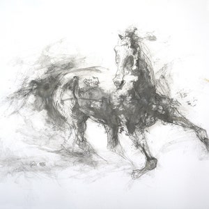 Original Graphite Drawing of a Galloping Horse on paper