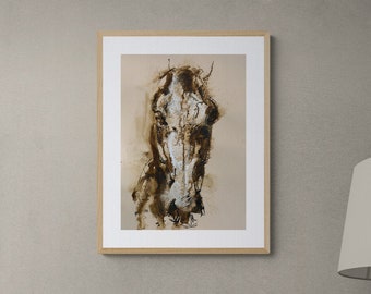 Sepia Ink Painting of a Horse Head on paper a Contemporary Original Fine Art