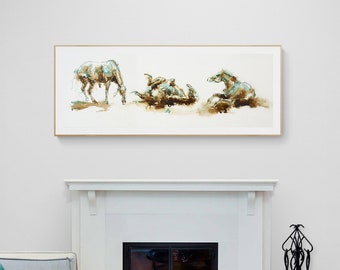 Original and Contemporary Acrylic Painting of a rolling horse in movement decomposition