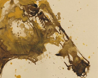 Small Art Ink Painting of a Horse Head from the "Just Fluid" Collection