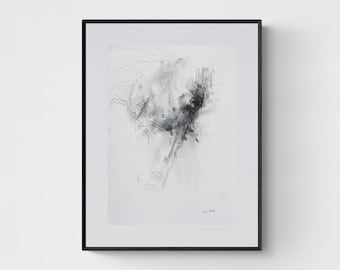 Modern expressive horse head ink art painting in motion