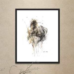 Origineel schilderij met gemengde media op papier van een galopperend paard