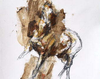 Acrylics and black chalk Painting of an Arabian Horse Contemporary Original Fine Art